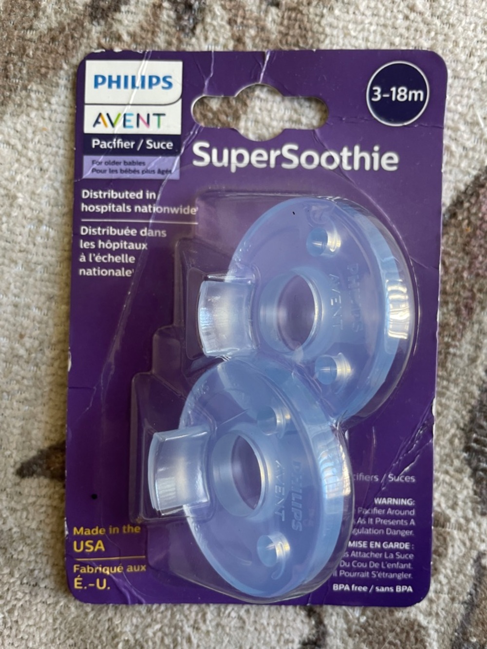 Phillips Advent SuperSoothie Pacifier 3-18m - Light Blue (2-Pack)